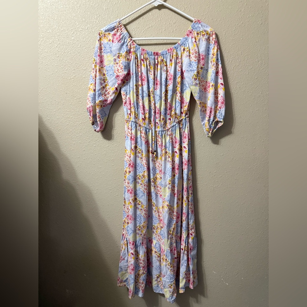 BeBop Women’s 3/4 Sleeve Long Paisley Colorful Floral Dress XS
